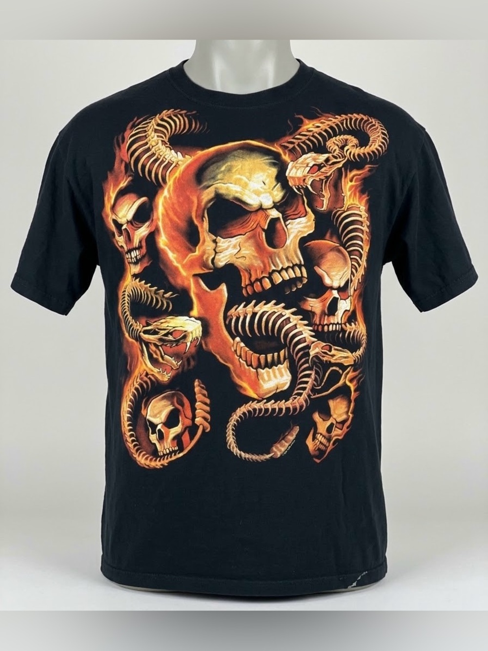 Liquid Blue Vintage 2007 Skull Rattlesnake T-Shirt Mens XL Black Graphic Tee